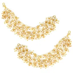 PRIVIU Gold Plated Pearls Beaded Spherical Shaped Layered Ear Chains image 2