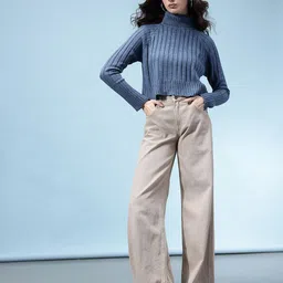 glitchez Ribbed Turtle Neck Raglan Sleeves Acrylic Crop Boxy Fit Pullover image 3