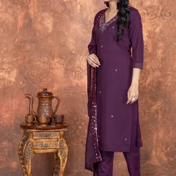 KALINI Women Regular Kurta with Pyjamas & With Dupatta image 2