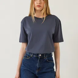 BIANCO LUCCI Women Henley Neck Drop-Shoulder Sleeves Cut Outs T-shirt-picture-24