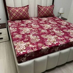 Pure Decor Leisure Fur Maroon & Beige Printed 250 TC King Bedsheet Set 2.74 m X 2.74 m image 1