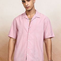HIGHLANDER Men Cuban Collar Vertical Striped Cotton Relaxed Fit Casual Shirt image 2