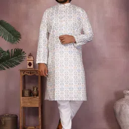 ROOP MISHREE Men Ethnic Motifs Printed Regular Pure Cotton Kurta with Pyjamas-picture-39