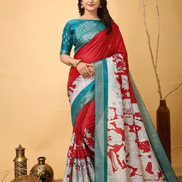 HERE&NOW Kalamkari Printed Zari Pure Cotton Kanjeevaram Saree-picture-15