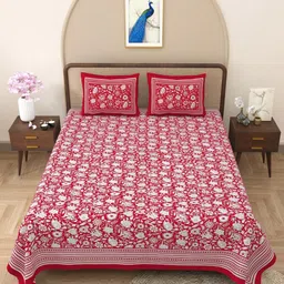Myntra Elegant Homes Red & White Floral Cotton 180TC Double King Bedsheet Set-2.75mx2.25m image 4