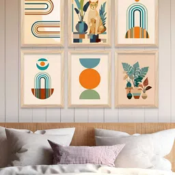 Kotart Brown & Cream-Coloured 6 and more Piece Wood Abstract Wall Art image 2