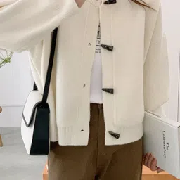 LULU & SKY Women Solid Long Sleeves Mock Neck Cardigan-picture-17