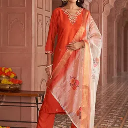 Navlik Women Ethnic Motifs Embroidered Regular Thread Work Kurta with Trousers & With Dupatta-picture-17