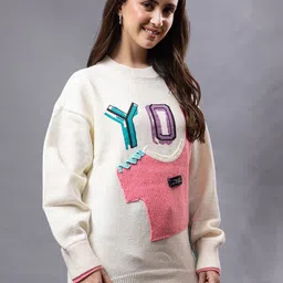 all about you Self Design Round Neck Long Sleeves Woollen Pullover image 2