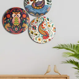 THE QUIRKY HOME 3Pcs White & Red Folk Art Designs Printed Ceramic Decorative Wall Decors-picture-34