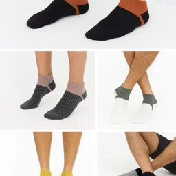 ZEVORA Pack Of 5 Men Colourblocked Ankle Length Socks image 4