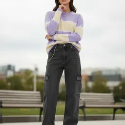 glitchez Self Striped Round Neck Oversized Pullover image 4