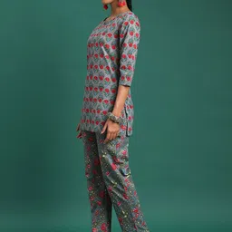 HERE&NOW Printed Pure Cotton Tunic With Trousers Co-Ords image 5