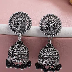 Anouk Set Of 3 German Silver Plated Oxidised Dome Shaped Jhumkas image 5