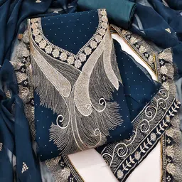 Lilots Floral Embroidered Zari Unstitched Dress Material-image-61