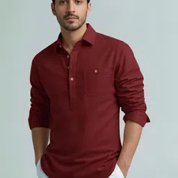 LENIA Men Solid Slim Fit Short Kurta image 4