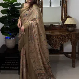 SHREEMALL Ethnic Motifs Printed Zari Saree With Blouse Piece-image-13