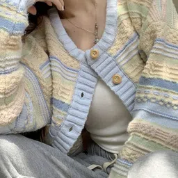 StyleCast Women Striped Round Neck Long Sleeves Cardigan image 2