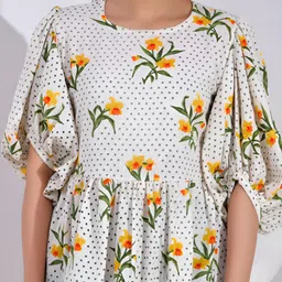 SIDDHO HUM Women Floral Printed Puff Sleeve Pleated Detail Fit and Flare Maxi Dress image 4