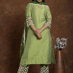 AVANSHEE Floral Embroidered V-Neck Straight Kurta With Trousers & Dupatta-picture-31