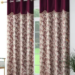 Galaxy Home Decor Maroon & Brown 2 Pieces Floral Printed Window Curtains-image-97