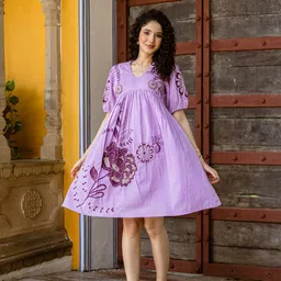 Aadews Floral Embroidered Puff Sleeve Fit & Flare Dress-picture-19