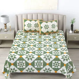 Wayne Martin Off White Ethnic 300 TC Pure Cotton King Bedsheet With 2 Pillow Covers-image-59