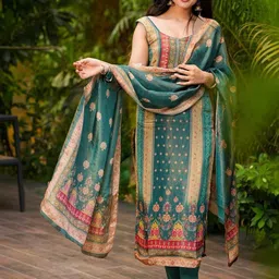 Vaidehi Fashion Women Ethnic Motifs Printed Regular Kurta with Trousers & With Dupatta image 5