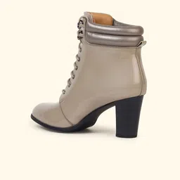 yoho Women Lace-Up Mid-Top Pointed Toe Chunky Boots image 4