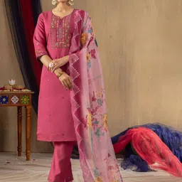 KRITVA FASHION Women Floral Embroidered Kurta with Trousers & Dupatta-image-25
