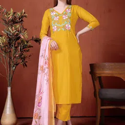 KALINI Women Ethnic Motif Embroidered Thread Work Kurta with Trousers & Dupatta-picture-11