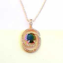 STYOLLO Rose Gold-Plated American Diamond Studded Circular Pendant With Chain image 3