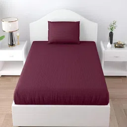 UNIQCHOICE Burgundy Striped Microfiber 120 TC Single Bedsheet Set 2.2 m x 1.5 m image 5