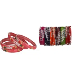 SOMIL Set Of 28 Artificial Stones Studded Glass Bangles-picture-20
