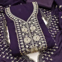 LeeliPeeri Designer Floral Embroidered Zari Unstitched Dress Material-image-59