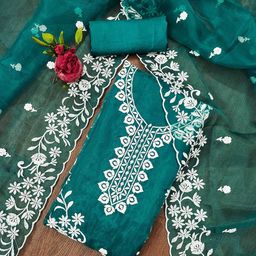 MANVAA Embroidered Organza Unstitched Dress Material-image-0