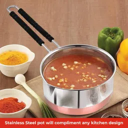 narv Stainless Steel Copper Bottom Sauce Pan / Milk Pan / Tea Pan 3 pcs Combo Set K1 4.3 inch, 5.9 inch, 6.6 inch Lid Set, Pack of 3 image 2