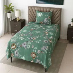 Threadwear Green Floral 210 TC Single Bedsheet with 1 Pillow Covers-picture-16