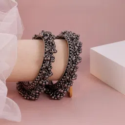 Weuva Love We Craft Set of 2 Rhodium Plated Ghungru Kadas-picture-13