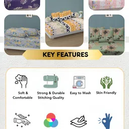 Arrabi 6Pcs Cream-Colored & Grey Floral Printed Skin-Friendly Superfine Quality Diwan Set image 2