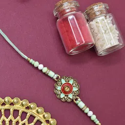 MEIRA JEWELLERY Set Of 2 Artificial Beaded Thread Rakhi With Roli Chawal image 4