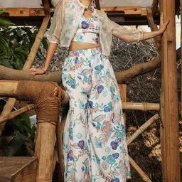 QISSA Printed V Neck Top, Palazzo & Jacket Co-Ords-picture-12