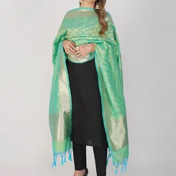 Zal from Benaras Ethnic Motifs Woven Design Cotton Silk Dupatta with Zari image 3