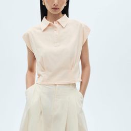 MANGO Women Polo Collar Pure Cotton T-shirt-picture-24
