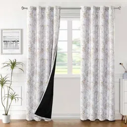 BFAM Brown Set of 2 Floral Black Out Door Curtain-picture-38