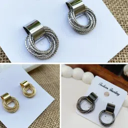 Balasundri Women Pack of 3 Metal Multi-layer Twisted Round Stud Earring image 1