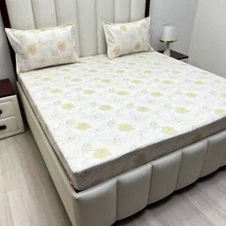 Pure Decor Grey & Beige Floral 250 TC Cotton Double Queen Bedsheet Set 2.28 m x 2.54 m-picture-11