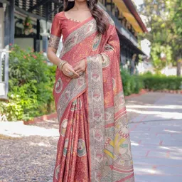 ALMAARI FASHION Ethnic Motifs Printed Pure Cotton Banarasi Saree-picture-26