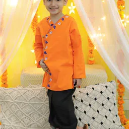 BownBee Boys Ethnic Motifs Embroidered Pure Cotton Kurta with Dhoti Pants image 3