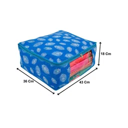 Kuber Industries Blue & White 6 Pieces Printed Foldable Cotton Saree Organizers image 2